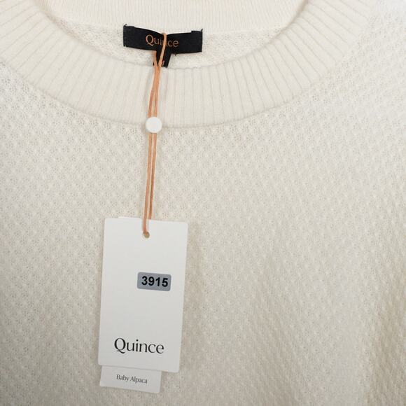New Quince Women’s Baby-Alpaca Wool Diamond Stitch Crew Ivory Medium 3915 - Picture 9 of 9